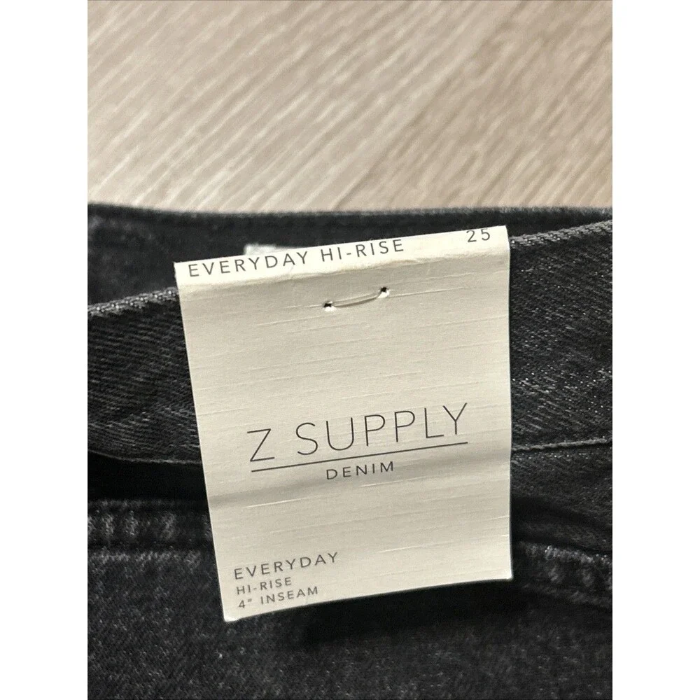 Z Supply NWT Everyday Hi Rise Black Denim Raw Hem Shorts - 4in Inseam - Sz 25